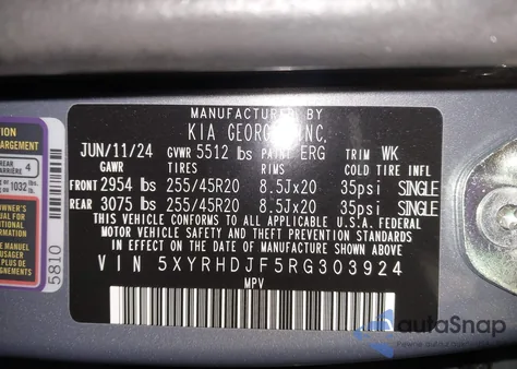 2024 Kia Sorento X-Line Ex z USA, uszkodzony, nr VIN 5XYRHDJF5RG303924